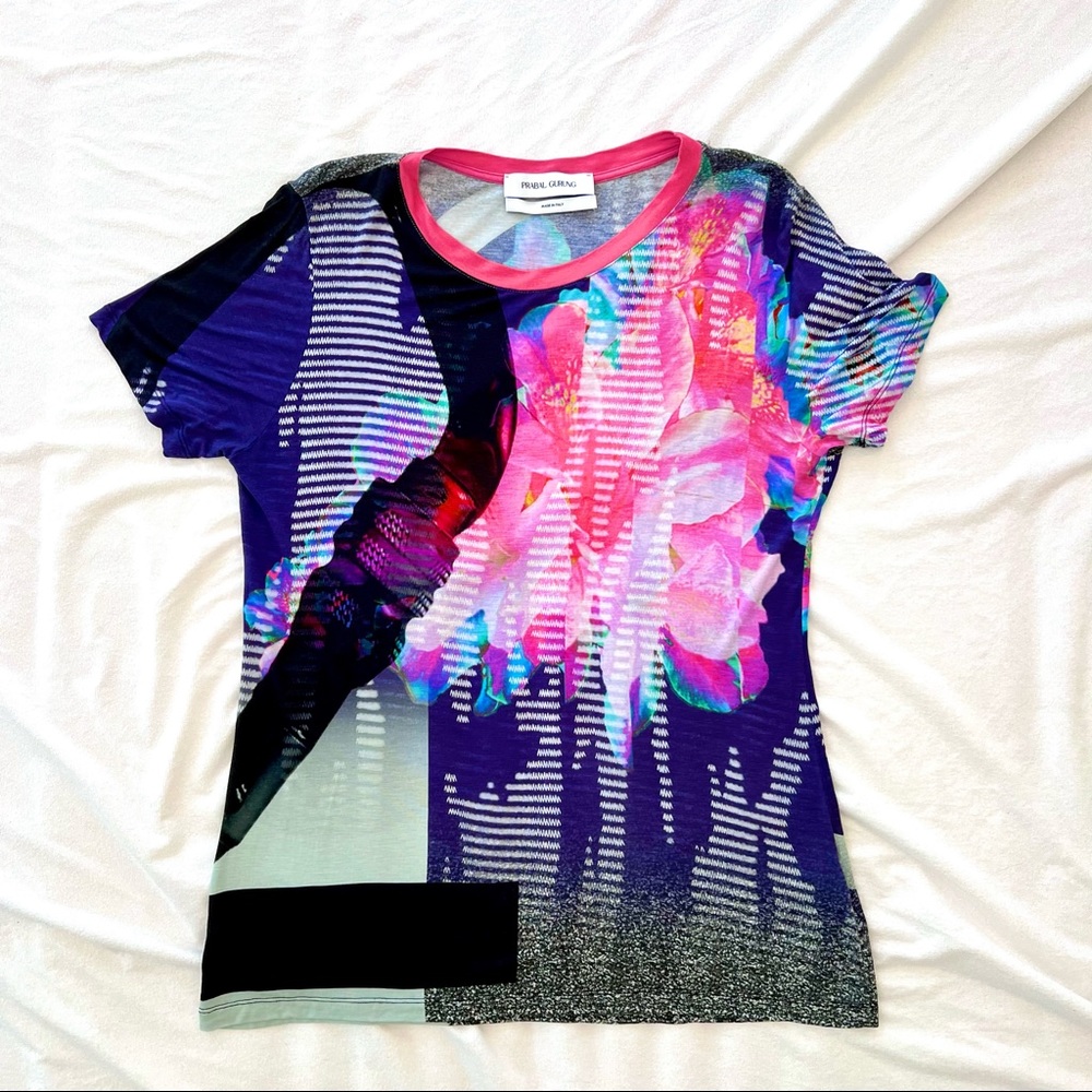 Prabal Gurung Blue Pink Black Pattern T-Shirt